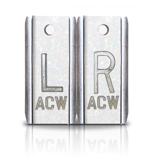 1 1/2" Height Aluminum Elite Style Lead X-ray Markers, White Glitter Color